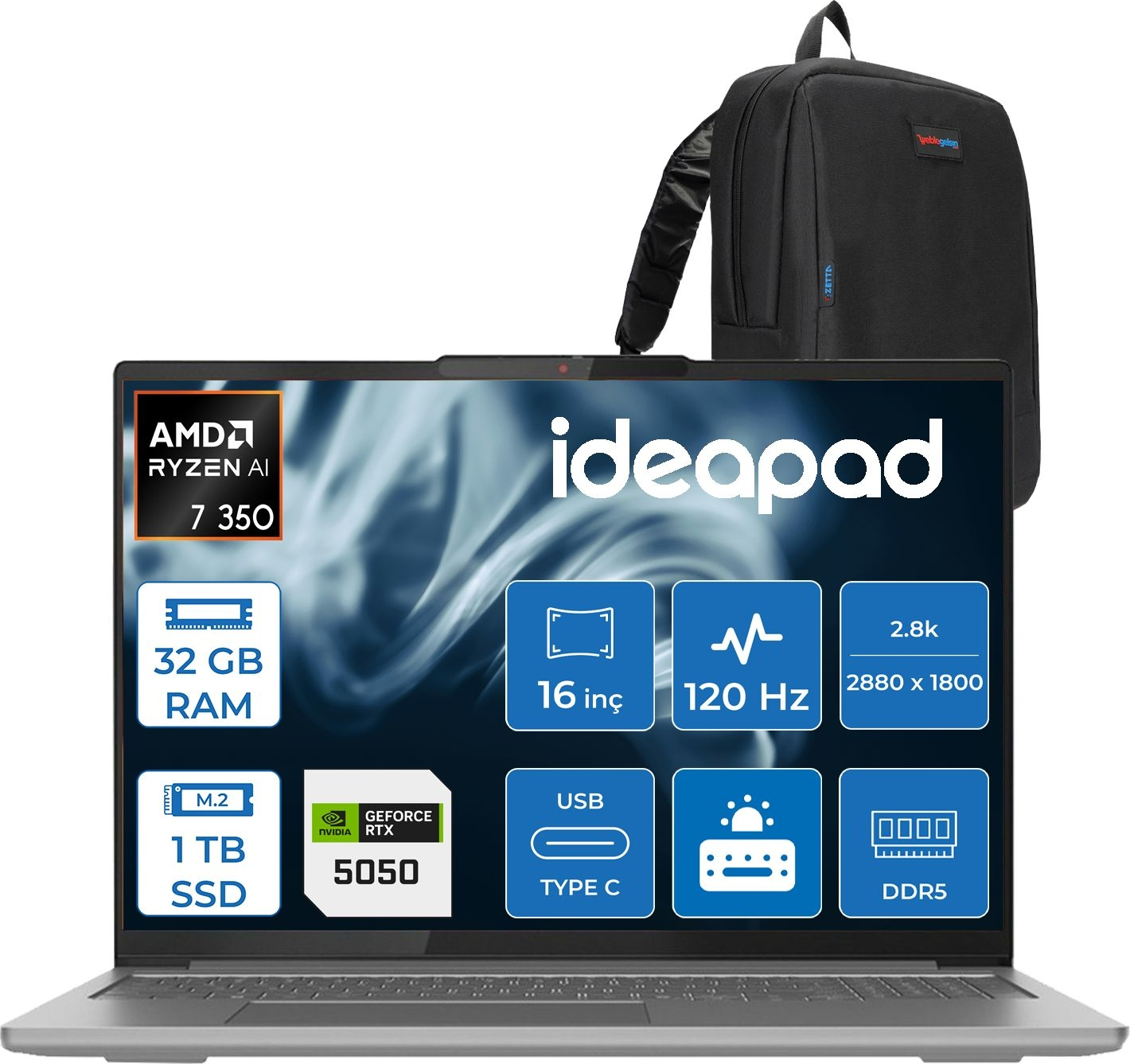 LENOVO IdeaPad Pro 5 16AKP10 RTX 5050 8GB 83JN003BTRF13 AMD Ryzen 7 350 32 GB RAM 1 TB SSD 16 inç FreeDOS Laptop+Çanta Gri