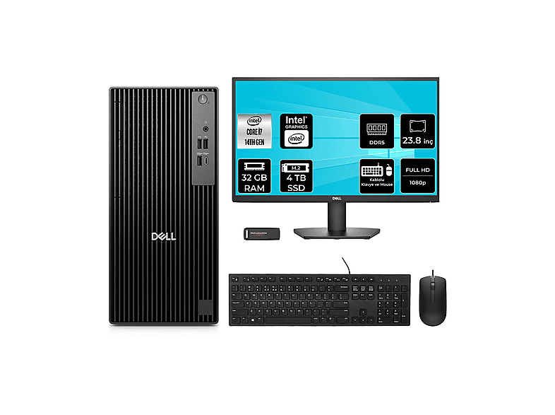 DELL Pro Tower QCT1250 23.8" QCT1250P608 PER4 Bellek Intel Core i7-14700 32 GB RAM 4 TB SSD FreeDOS Masaüstü Bilgisayar
