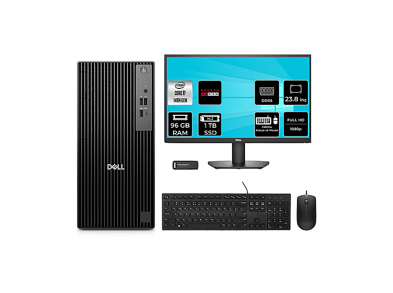 DELL Pro Tower QCT1250 RX550 4GB 23.8" QCT1250P678 PER4 Bellek Intel Core i7-14700 96 GB RAM 1 TB SSD FreeDOS Masaüstü Bilgisayar