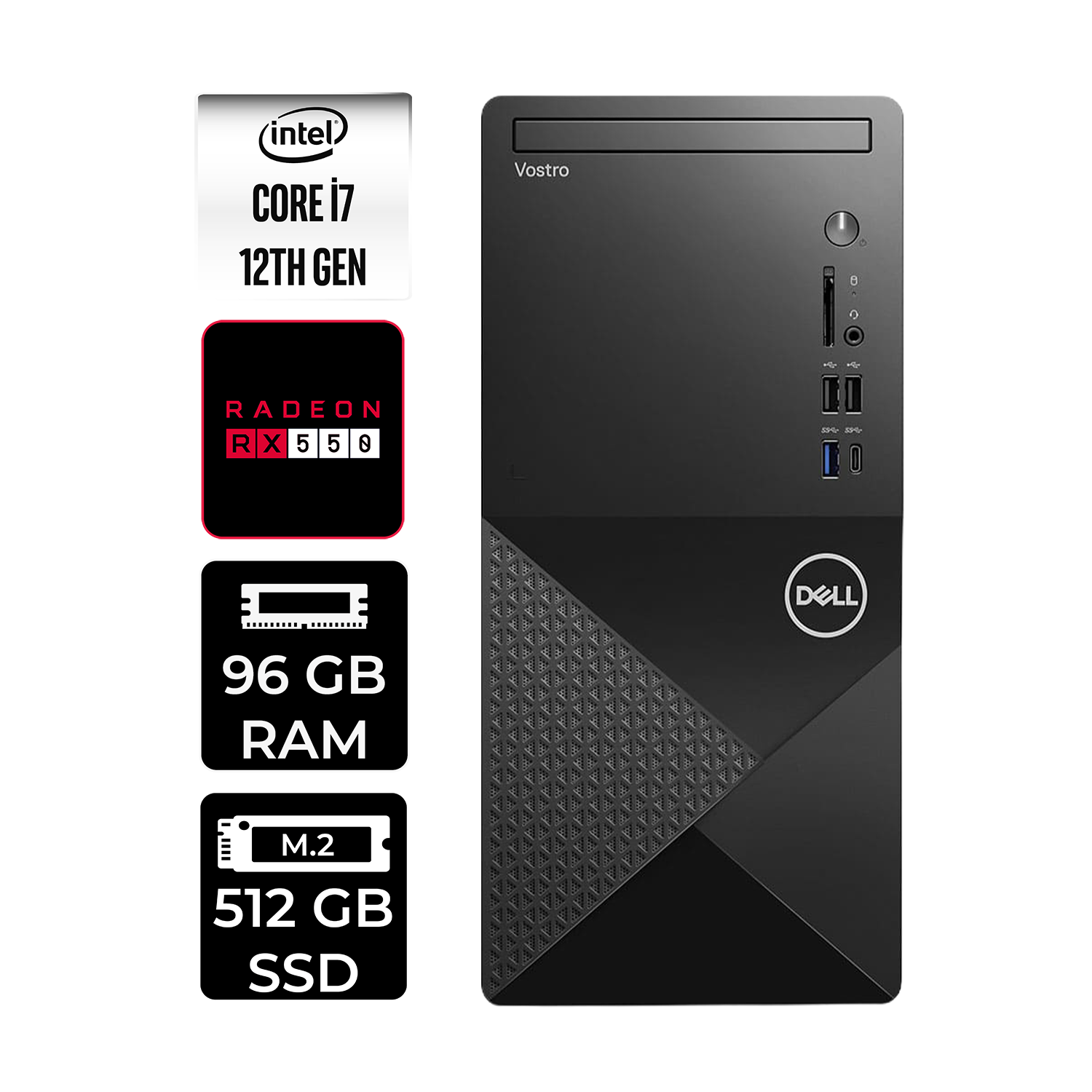 DELL Vostro 3030MT RX550 4GB N6007VDT3030MTP377 PER4 Bellek Intel Core i7-12700 96 GB RAM 512 GB SSD FreeDOS Masaüstü Bilgisayar