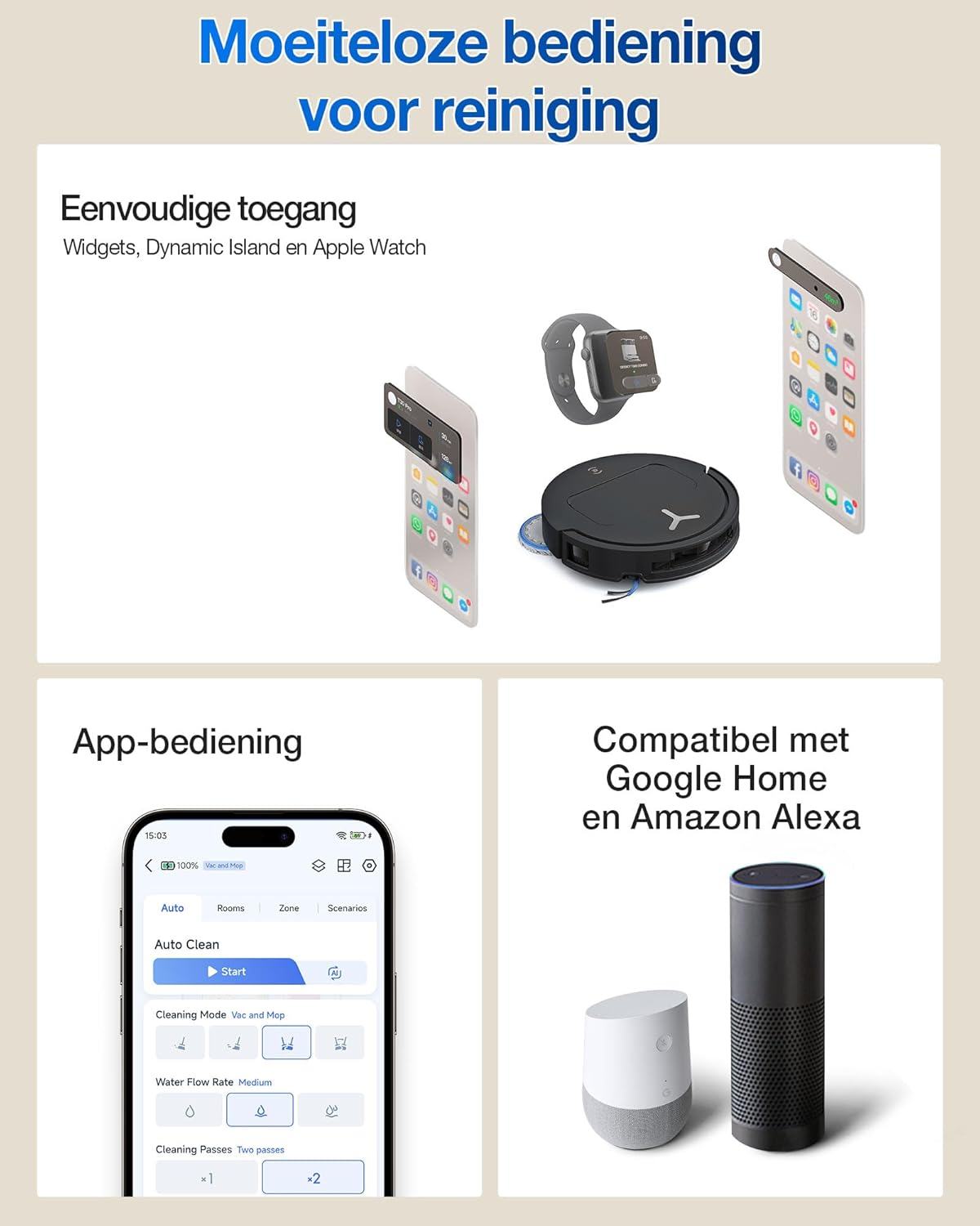 Un aspirateur robot, un smartphone, une montre connectée et des assistants vocaux.