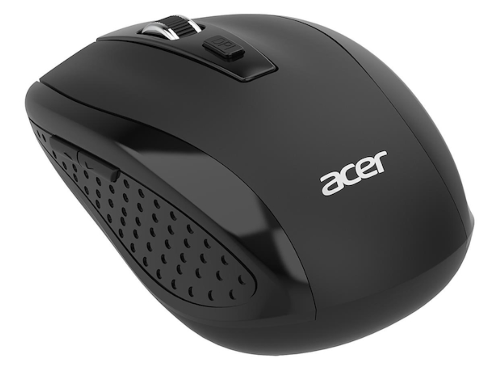 Czarna mysz Acer z kółkiem i przyciskiem DPI. Teksturowane boki dla chwytu.