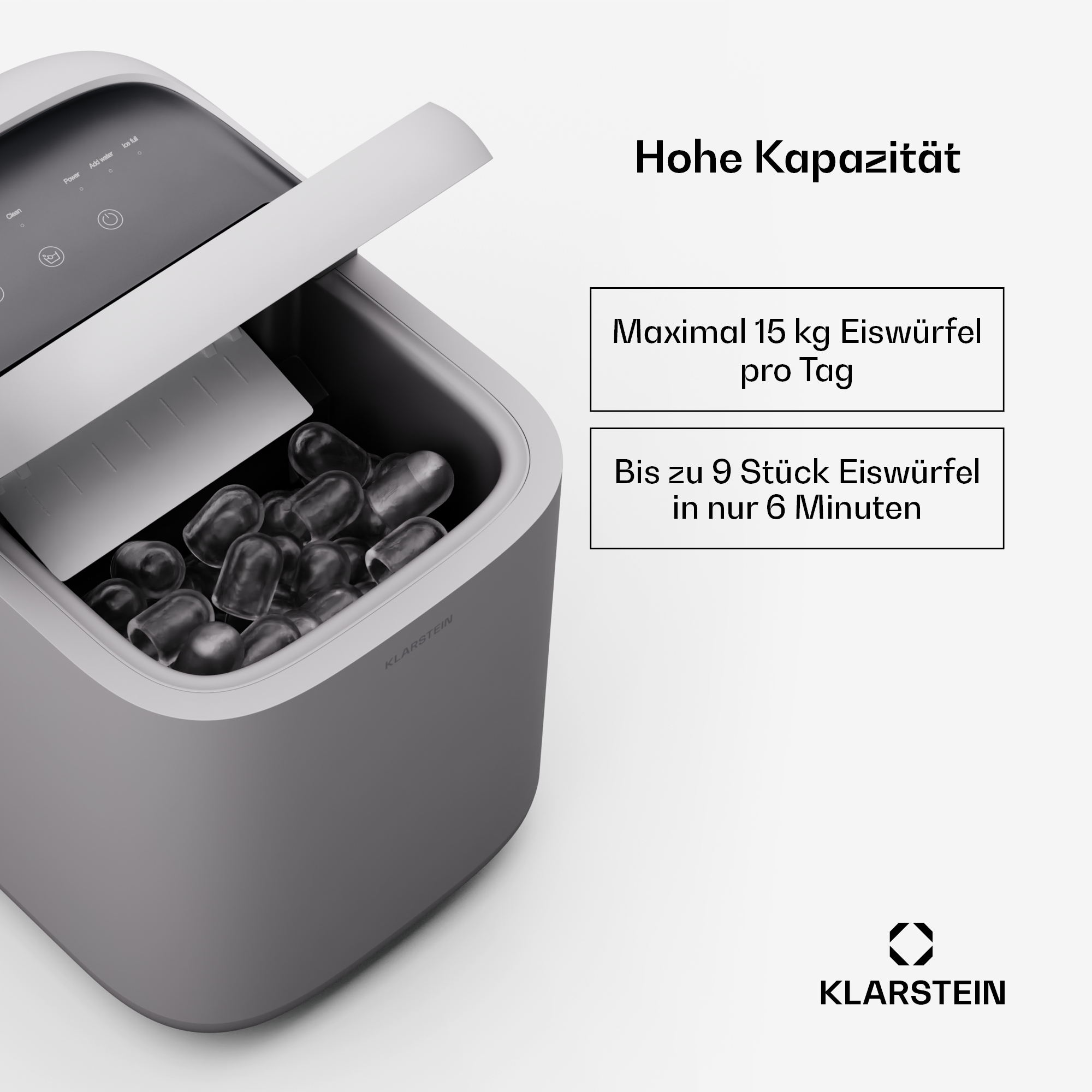 Grauer Eiswürfelbereiter gefüllt mit Eiswürfeln. Hohe Kapazität.