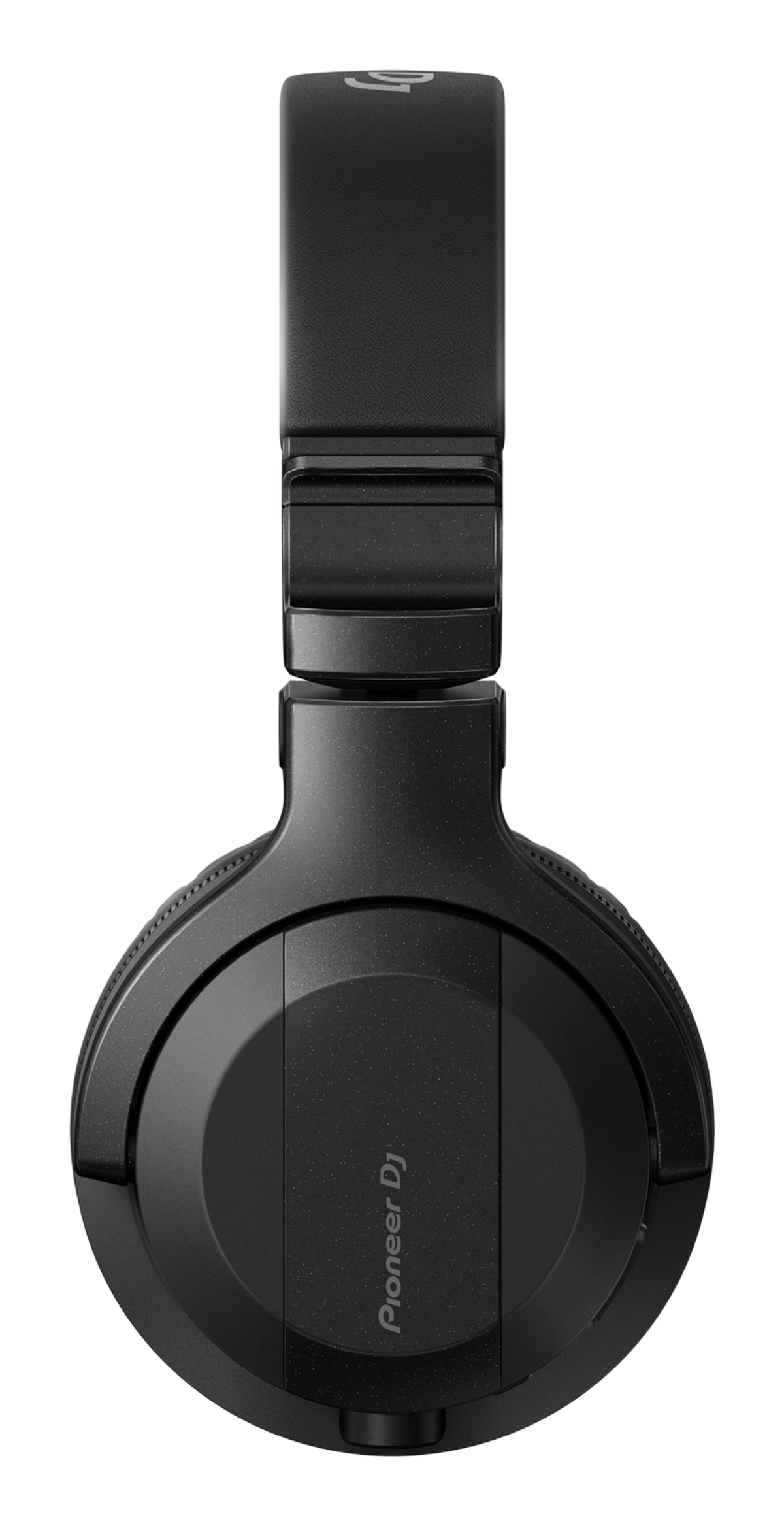 Czarne słuchawki z logo Pioneer DJ, na czarnym tle.