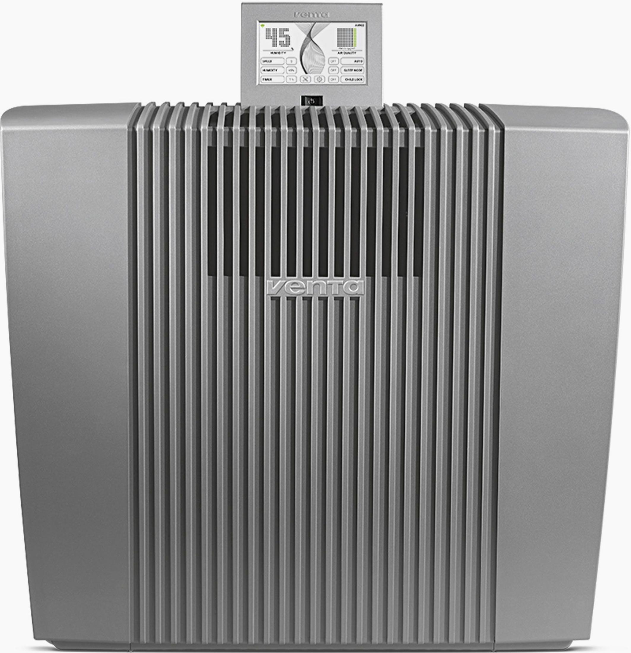Un purificateur d'air Venta argenté avec écran numérique.