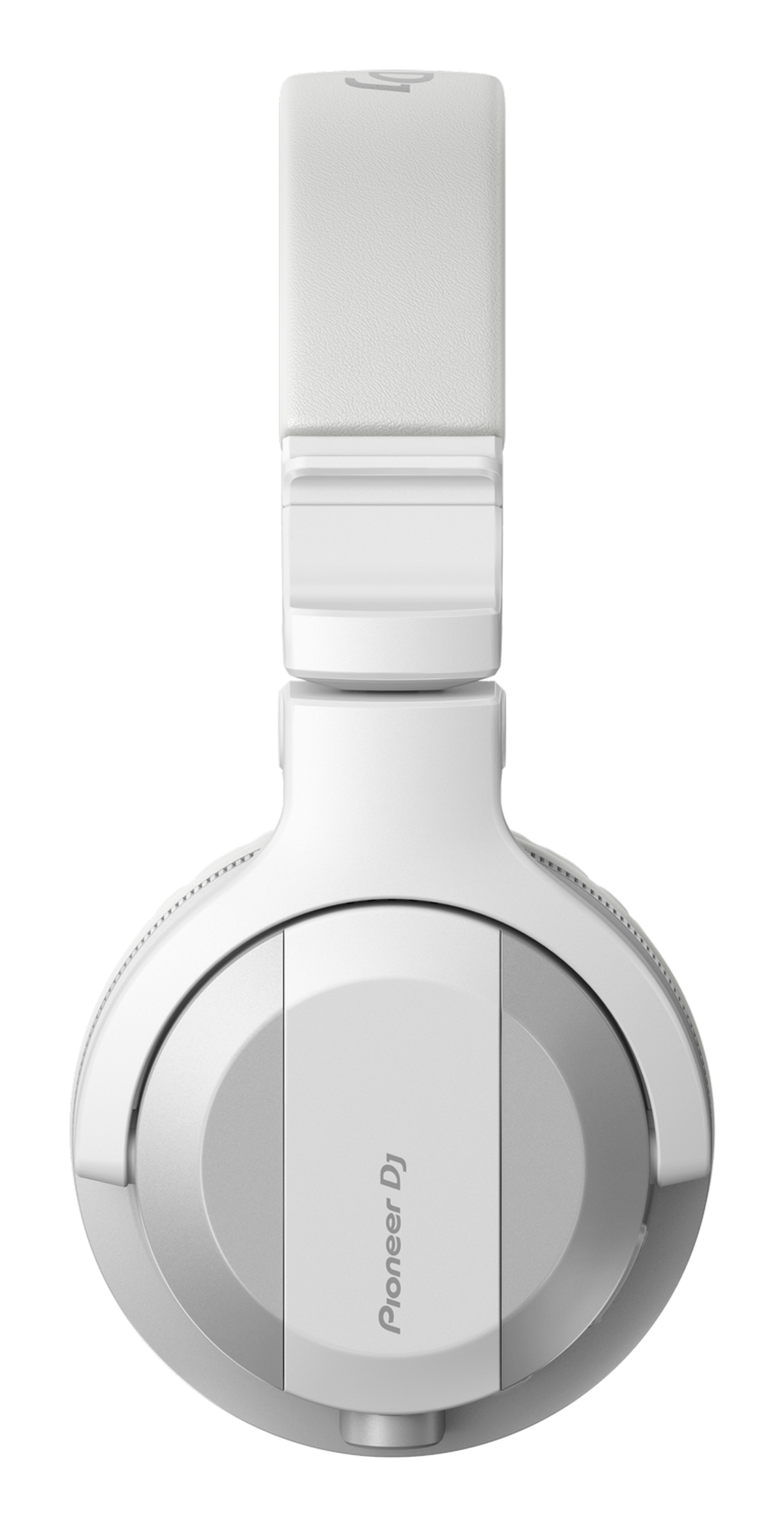 Białe słuchawki ze srebrnymi akcentami i logo Pioneer DJ.