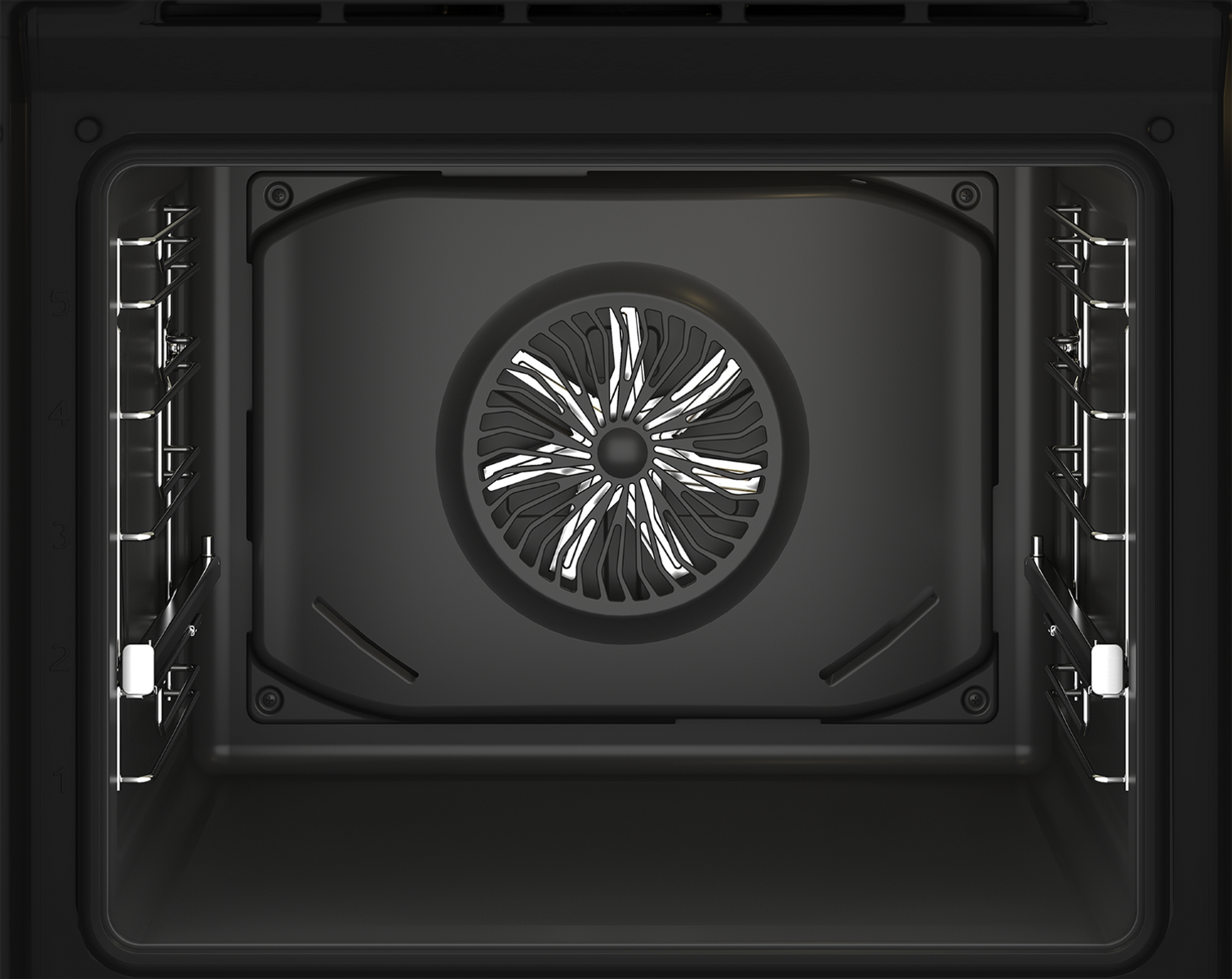 Interno di un forno moderno con ventola e griglie.
