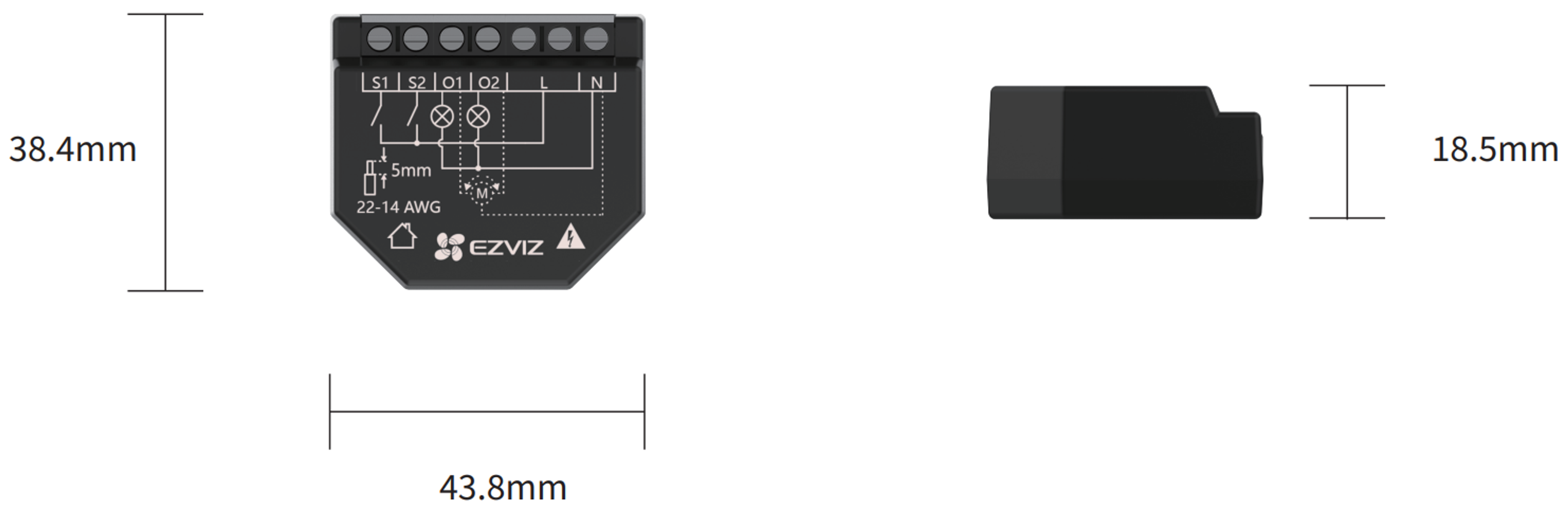 Schema di un dispositivo nero con dimensioni.