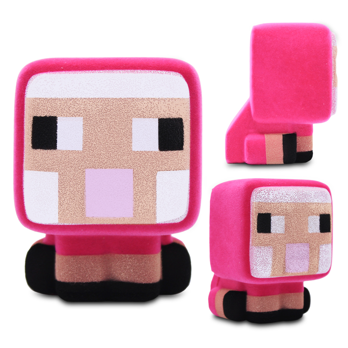 Ein pinker Minecraft-Schaf-Charakter mit weißen und hellbraunen Details.