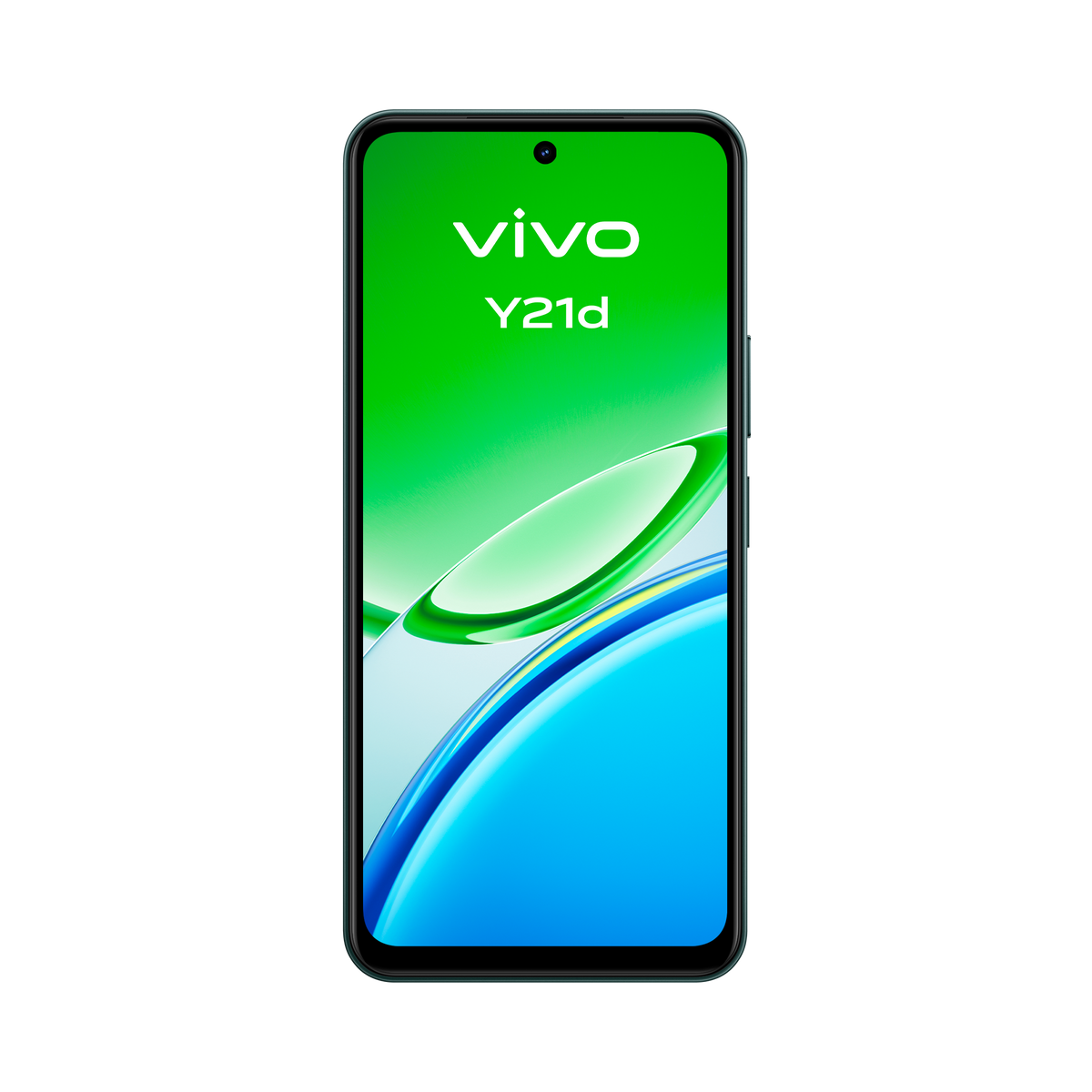 Smartfon Vivo Y21d z niebiesko-zielonym tłem.