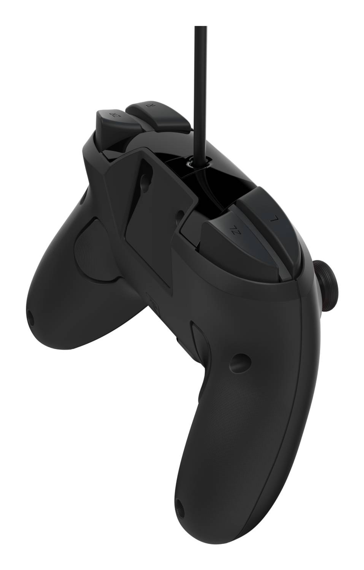 Schwarzer Gaming-Controller mit Kabel und Tasten.