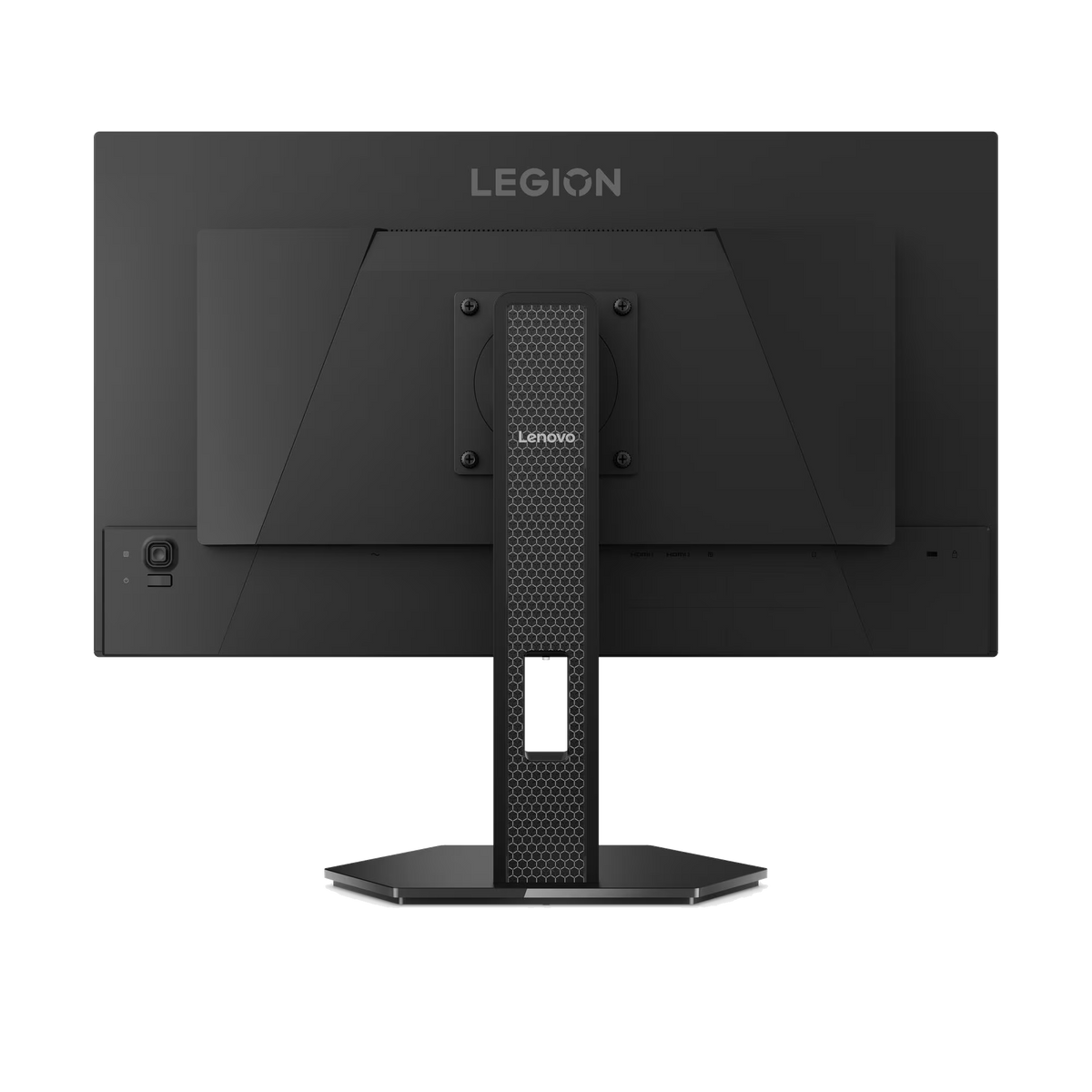 Tył czarnego monitora Lenovo Legion z widocznymi portami.