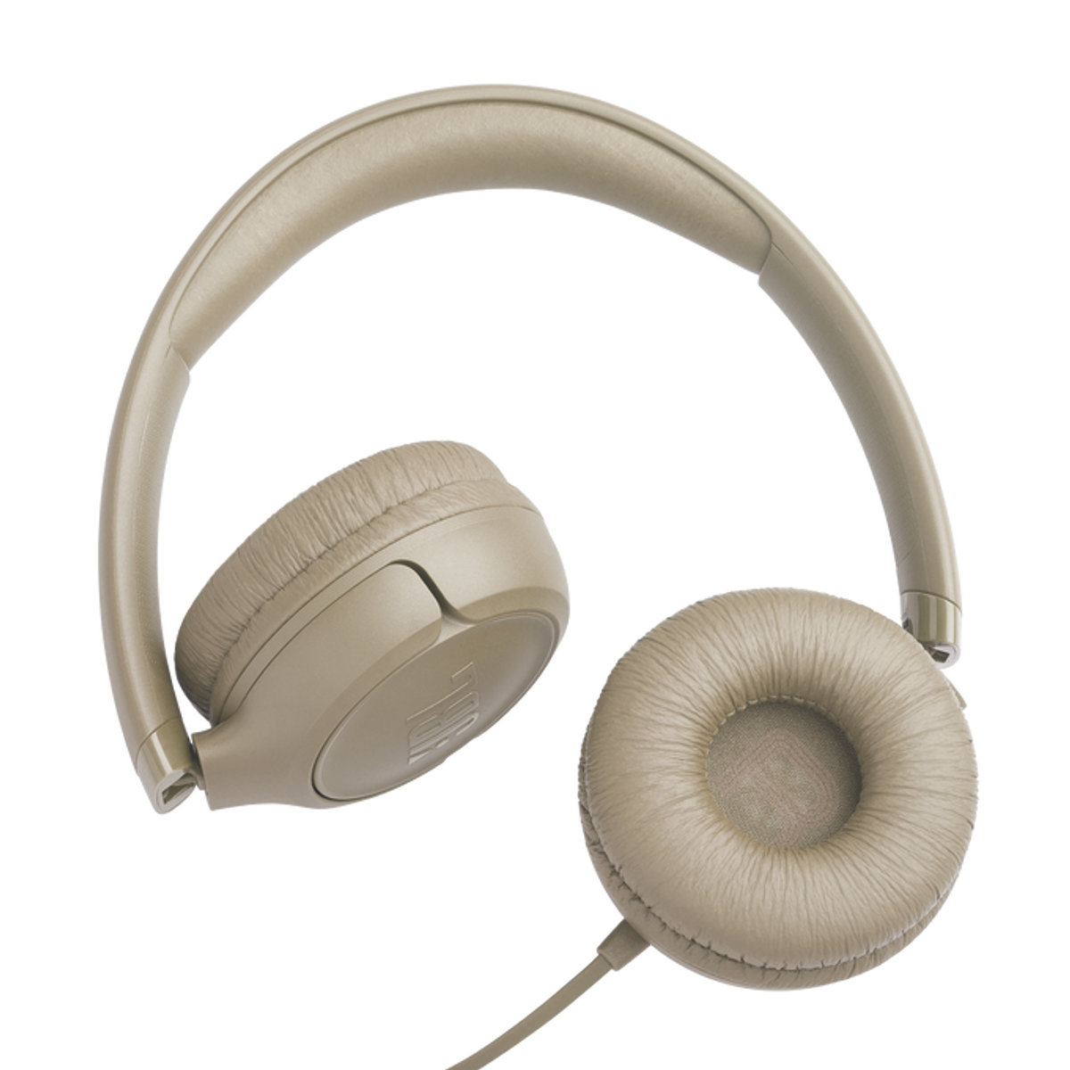 Cuffie beige con fascia e padiglioni imbottiti.