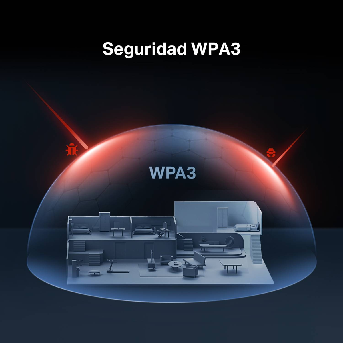 Bezpieczeństwo WPA3 chroni model domu przed czerwonymi robakami i hakerami.