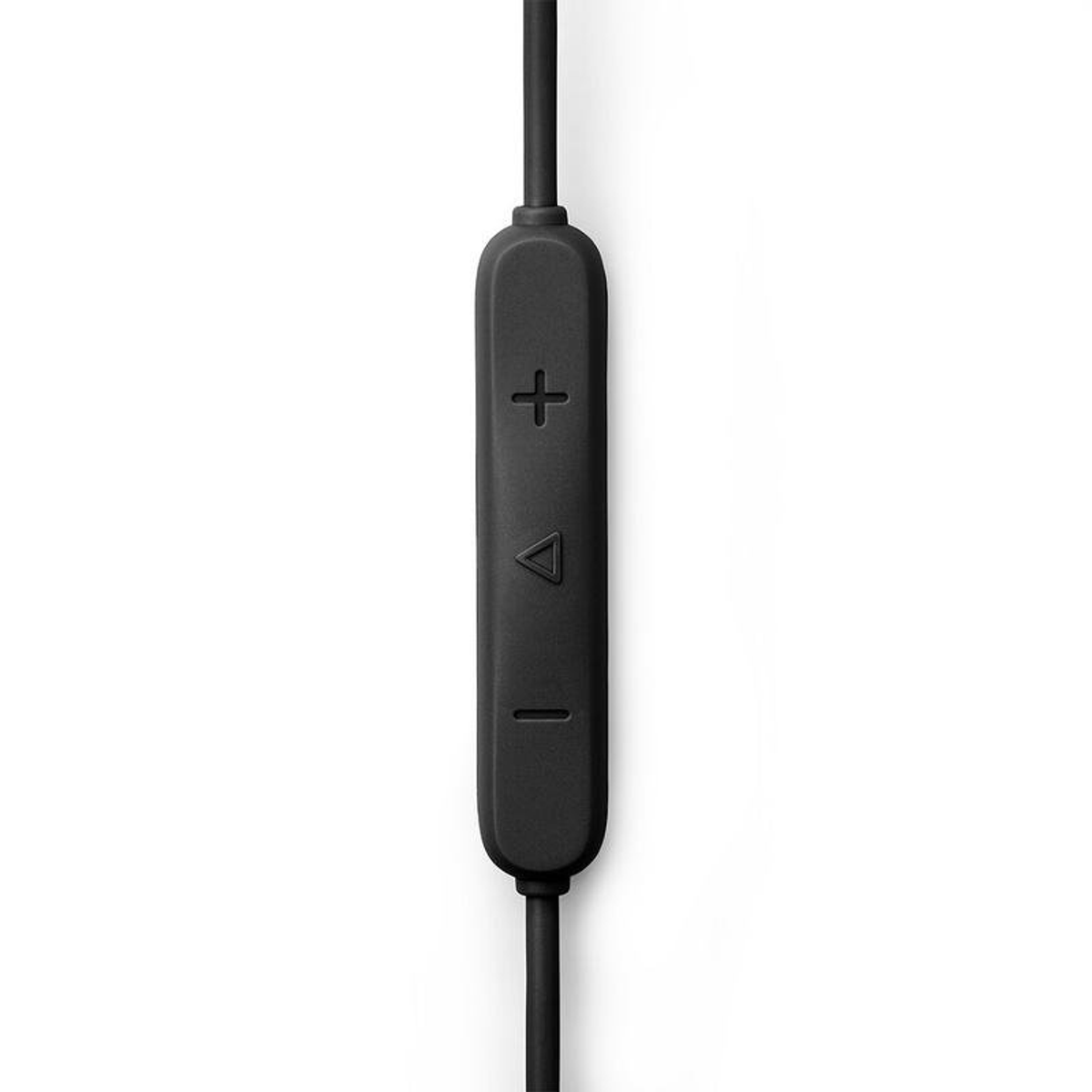 Controller per auricolari nero con pulsanti volume e riproduzione.