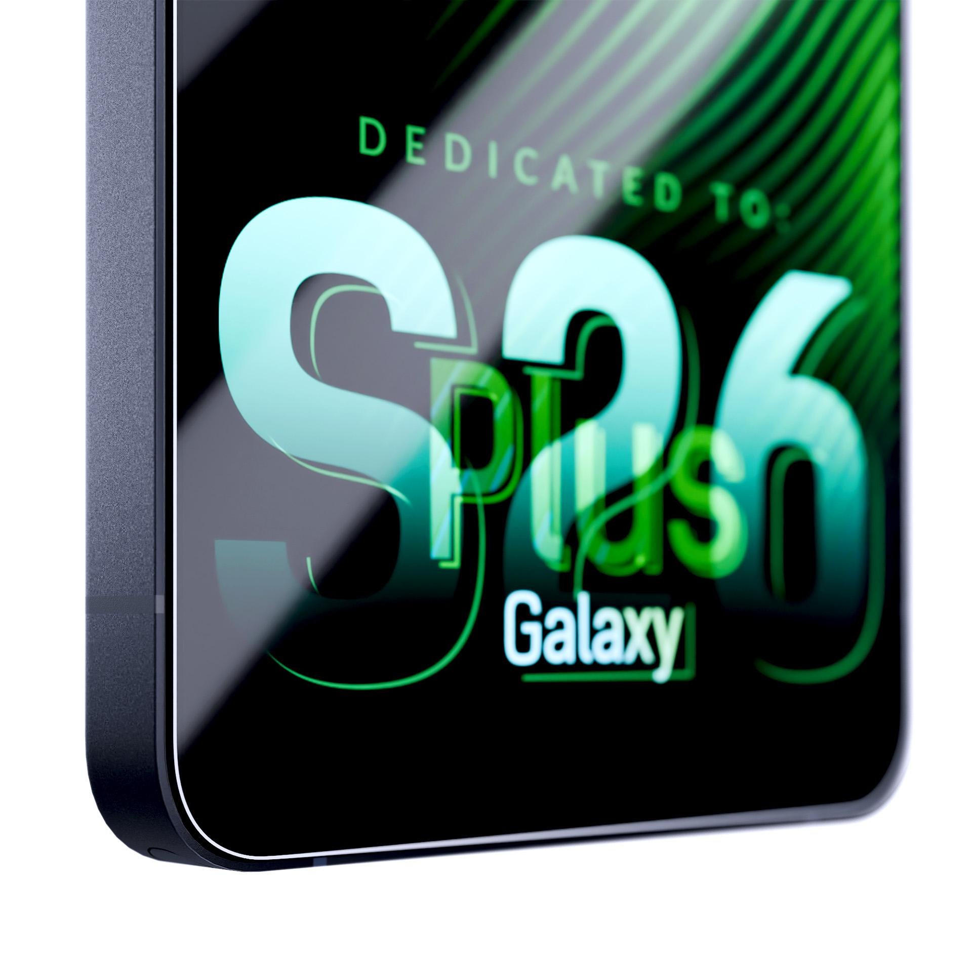 Ekran smartfona wyświetlający "DEDICATED TO S26 plus Galaxy".