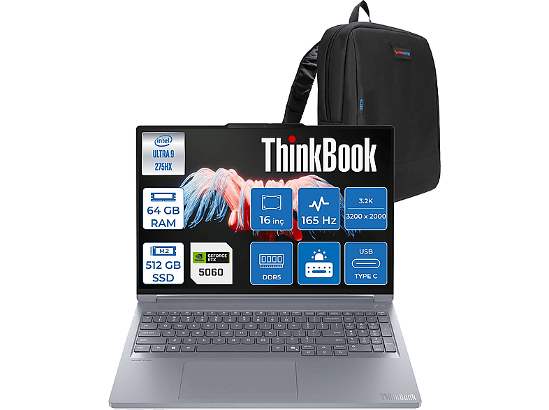 LENOVO ThinkBook 16P6 IAX RTX5060 21R0004CTXF25 Intel Core Ultra 9 275HX 64 GB RAM 512 GB SSD 16 inç FreeDOS Laptop+Çanta Siyah
