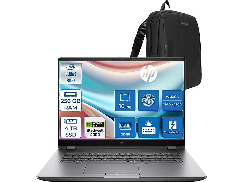 HP Zbook Fury G1I 5F9Q9ESF66 Intel Core 285HX 256 GB RAM 4 TB SSD 16 inç FreeDOS Laptop+Çanta Gri
