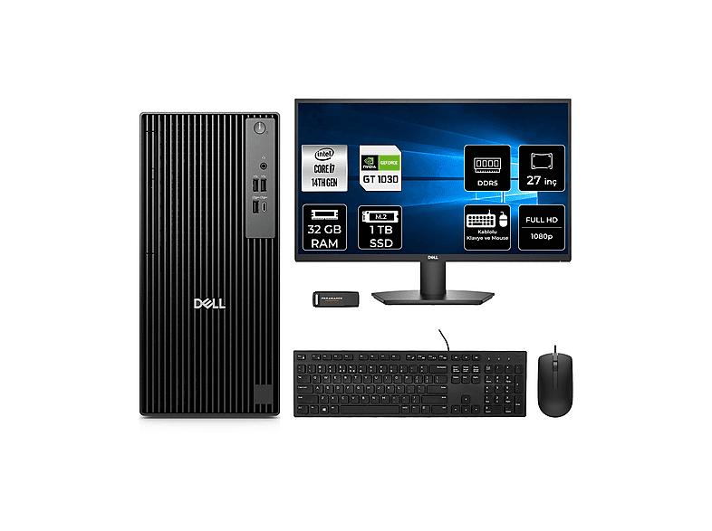 DELL Pro Tower QCT1250 GT1030/4GB 27" PER4 Bellek QCT1250P1026 Intel Core i7-14700 32 GB RAM 1 TB SSD FreeDOS Masaüstü Bilgisayar