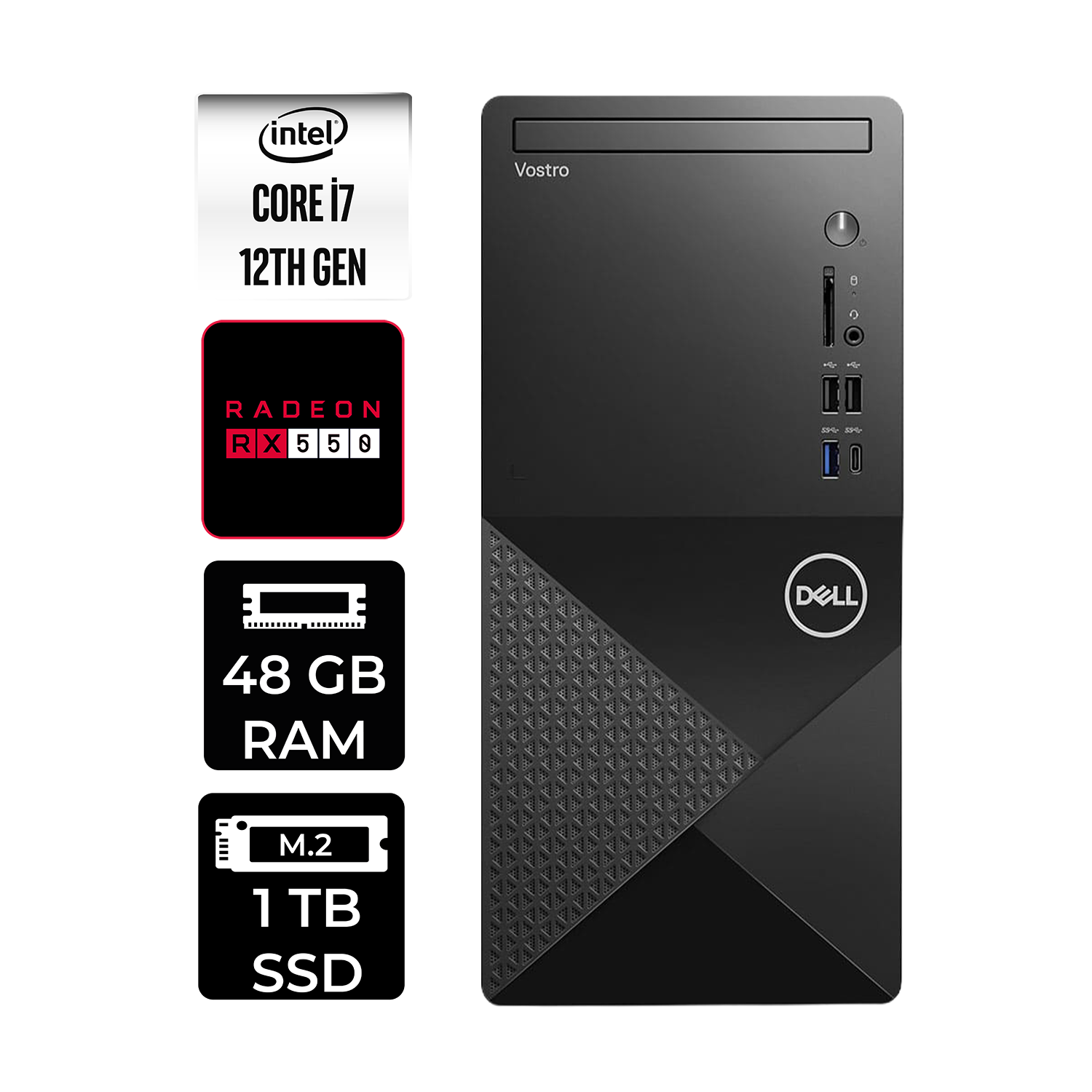 DELL Vostro 3030MT RX550 4GB N6007VDT3030MTP370 PER4 Bellek Intel Core i7-12700 48 GB RAM 1 TB SSD FreeDOS Masaüstü Bilgisayar