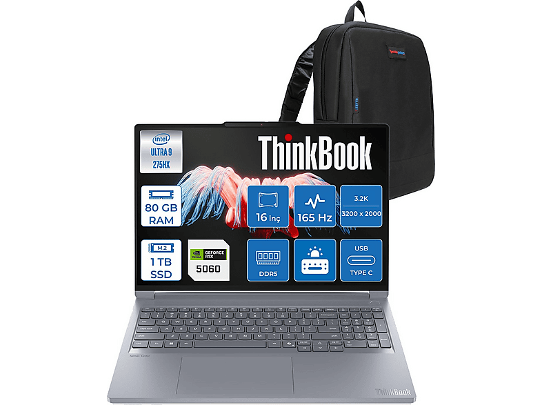 LENOVO ThinkBook 16P6 IAX RTX5060 3200x2000 21R0004CTXF35 Intel Core Ultra 9 275HX 80 GB RAM 1 TB SSD 16 inç FreeDOS Laptop+Çanta Siyah