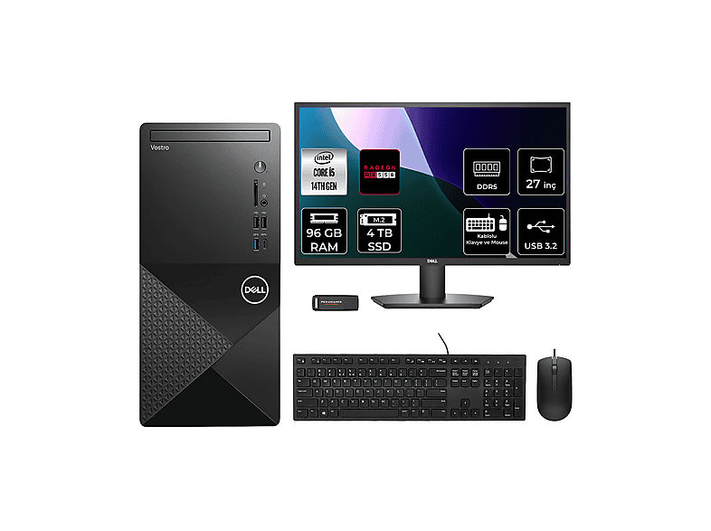 DELL Vostro 3030MT RX550 4GB 27" N6014VDT3030MTP980 PER4 Bellek Intel Core i5-14600 96 GB RAM 4 TB SSD FreeDOS Masaüstü Bilgisayar