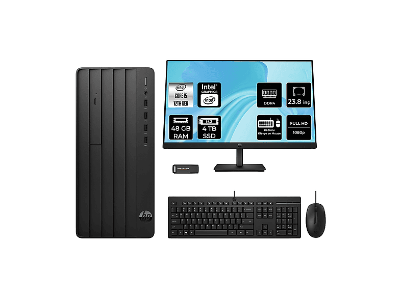 HP Pro Tower 290 G9 23.8" PER4 Bellek B70VDATPN552 Intel Core i5-12500 48 GB RAM 4 TB SSD FreeDOS Masaüstü Bilgisayar