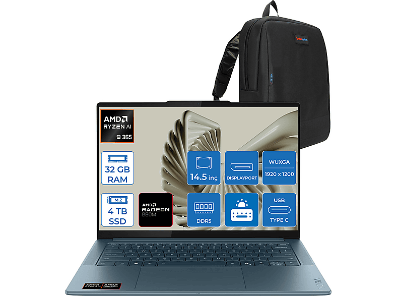 LENOVO Yoga Pro 7 14ASP10 Ram 3k OLED 1000NITS YG83LX000LTRF05 AMD Ryzen 9 365 32 GB RAM 4 TB SSD 14,5 inç FreeDOS Laptop Mavi