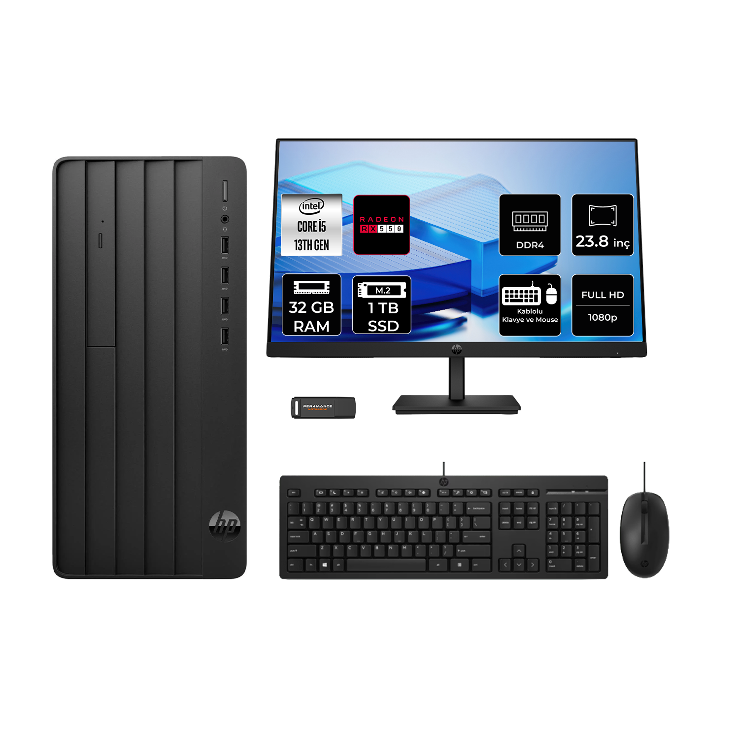 HP Pro Tower 290 G9 RX550/4GB 23.8" B6JD6ESPN594 PER4 Bellek Intel Core i5-13400 32 GB RAM 1 TB SSD FreeDOS Masaüstü Bilgisayar