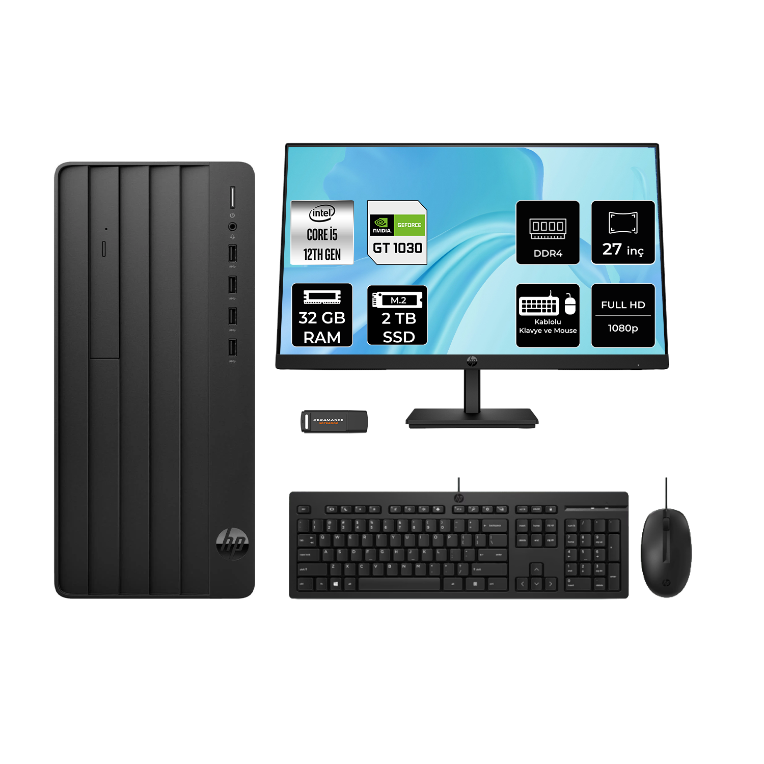 HP Pro Tower 290 G9 GT1030/4GB 27" PER4 Bellek B70VDATPN883 Intel Core i5-12500 32 GB RAM 2 TB SSD FreeDOS Masaüstü Bilgisayar