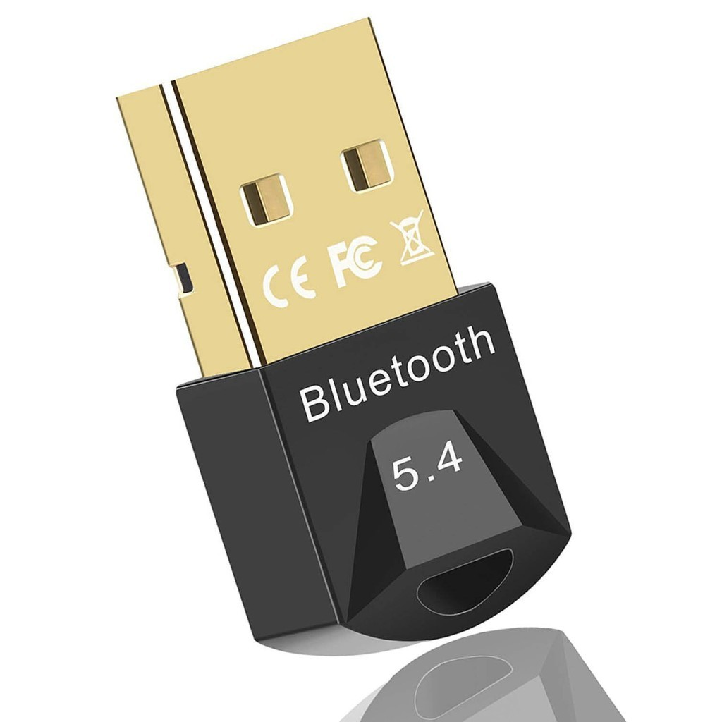 Altın konnektörlü siyah Bluetooth 5.4 USB adaptörü.