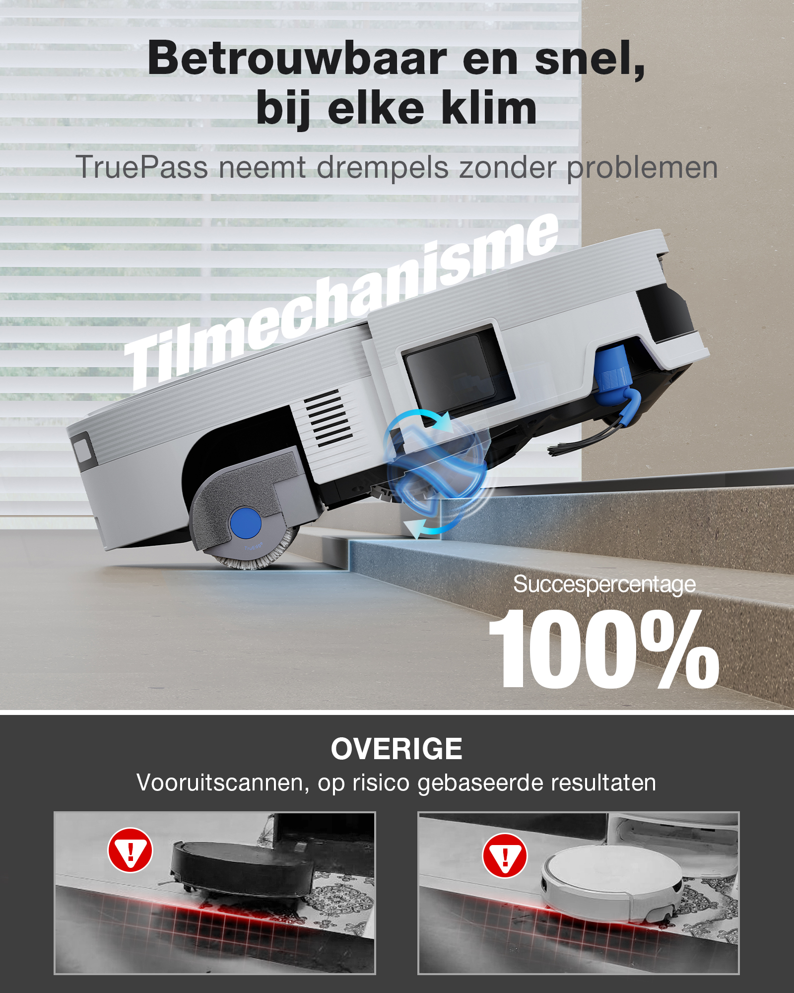 Un aspirateur robot monte les escaliers. Taux de réussite de 100%.