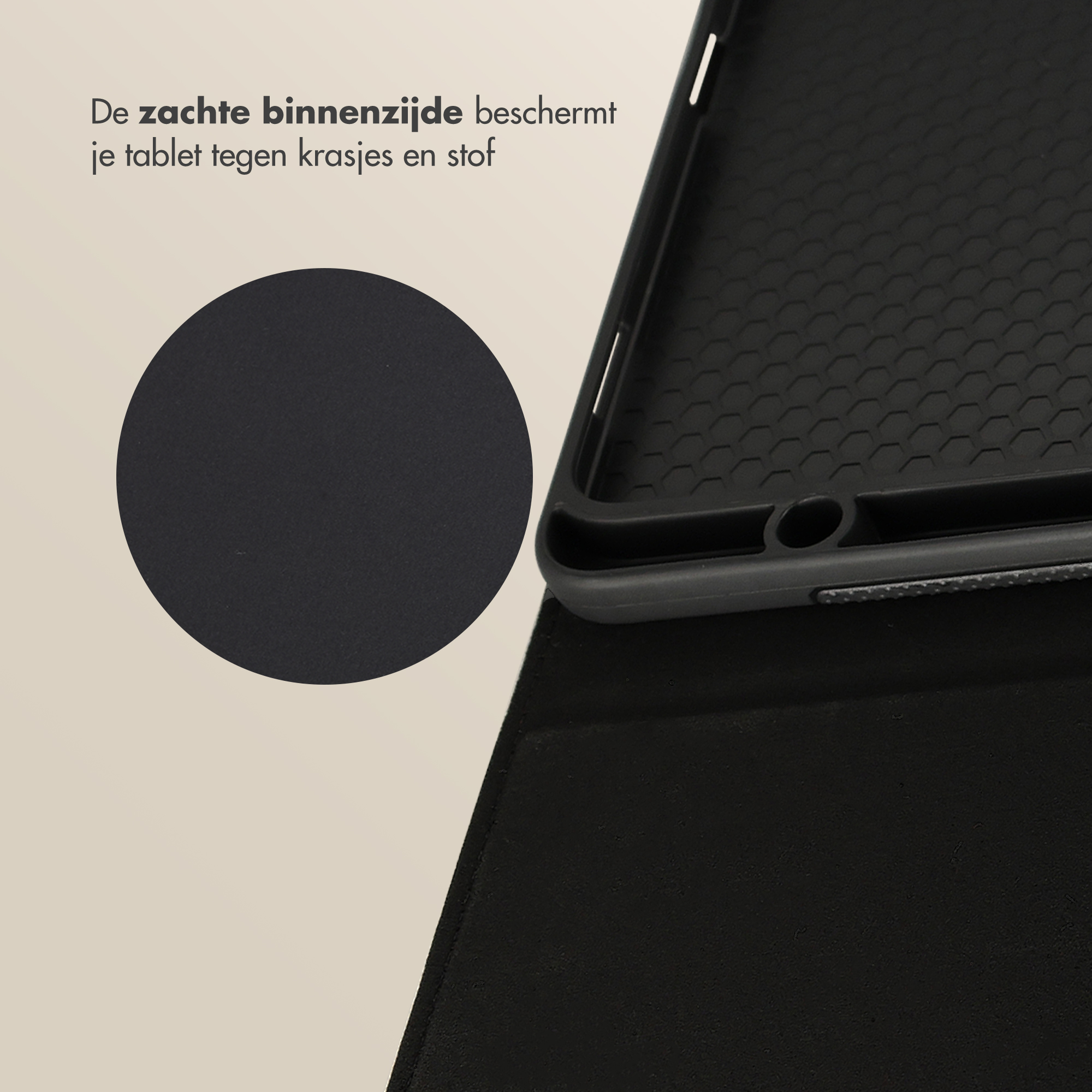 Black tablet case with soft lining to protect from scratches and dust.