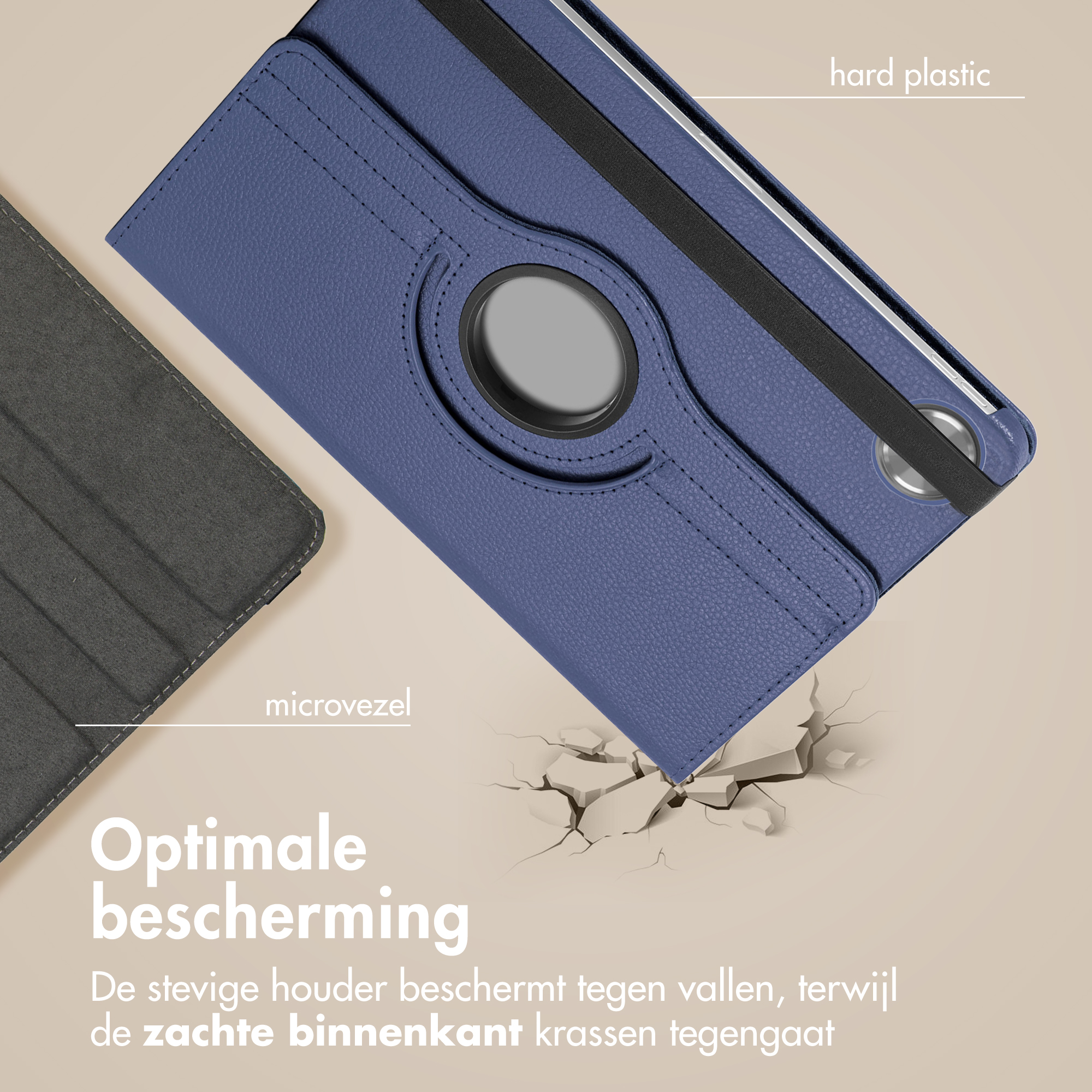 Blue tablet case with microfiber and hard plastic. Protects from drops and scratches.