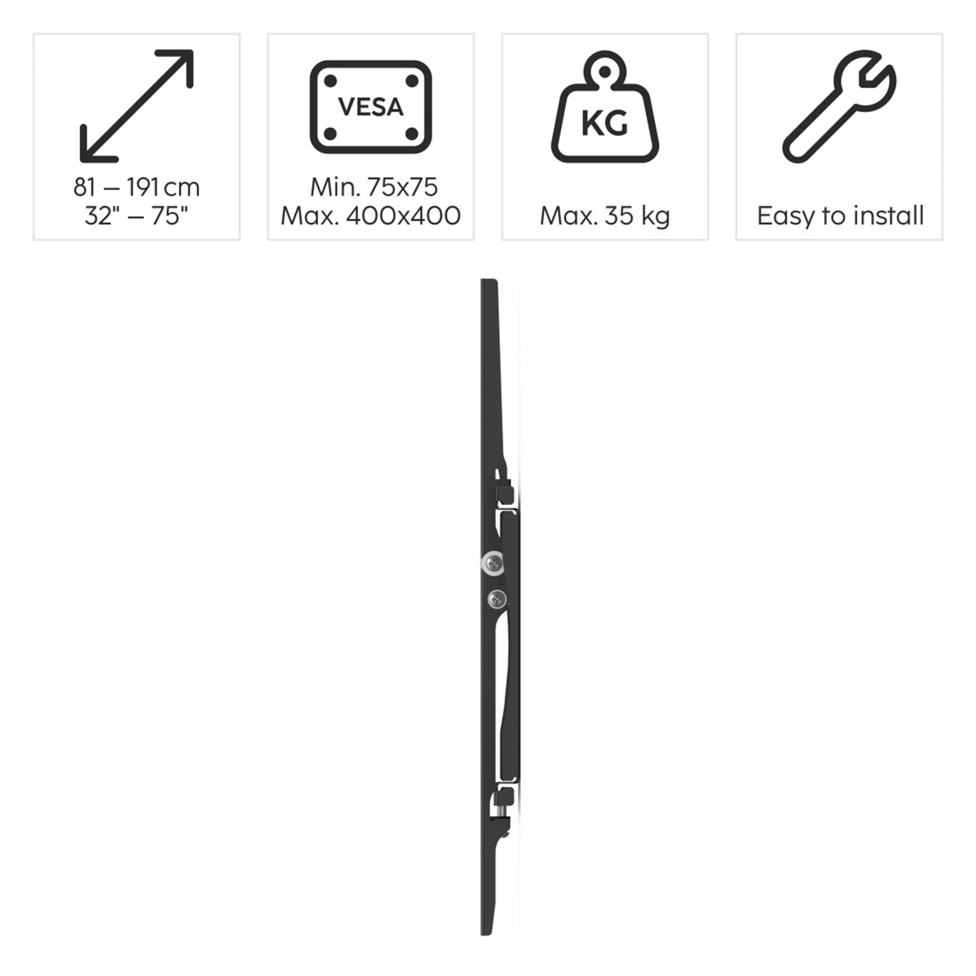 Flachbildschirmhalterung für 32-75 Zoll, 35 kg max., VESA 400x400.
