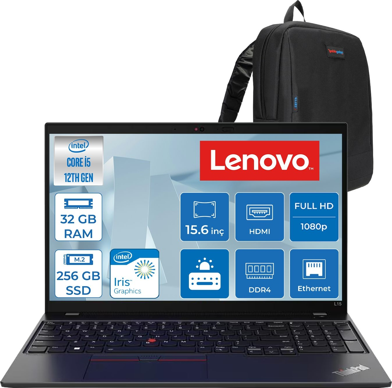 LENOVO ThinkPad L15 3  Iris Xe 21C3006ETXF11 Intel® Core™ i5-1235U 32 GB RAM 256 GB SSD 15,6 inç FreeDOS Laptop+Çanta Siyah