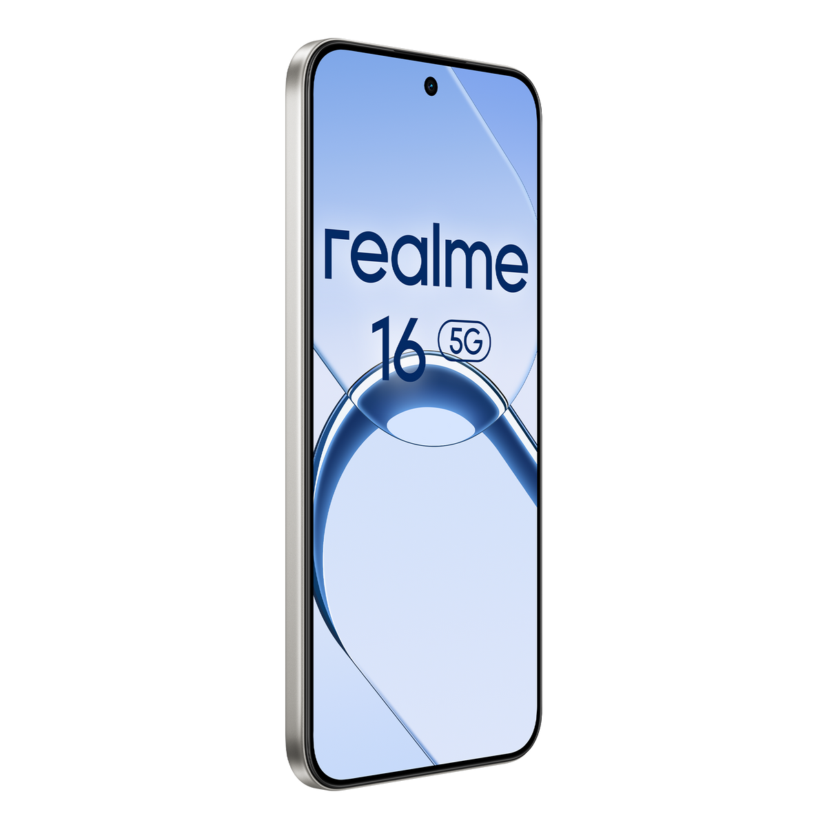 Uno smartphone Realme 16 5G con sfondo blu e logo Realme.
