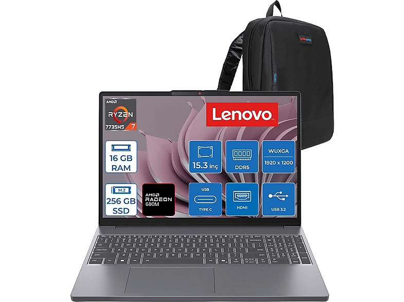 LENOVO IdeaPad Slim 3 15ARP10 Radeon/680M 83K70098TRF01 AMD Ryzen™7 7735HS 16 GB RAM 256 GB SSD 15,3 inç FreeDOS Laptop+Çanta Siyah