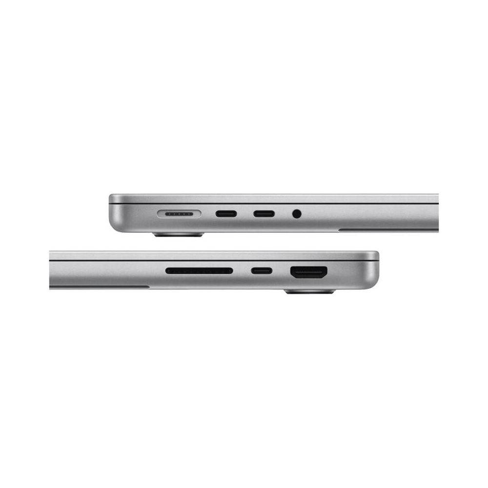 Vista laterale ravvicinata di due laptop argentati che mostrano le porte su sfondo bianco.