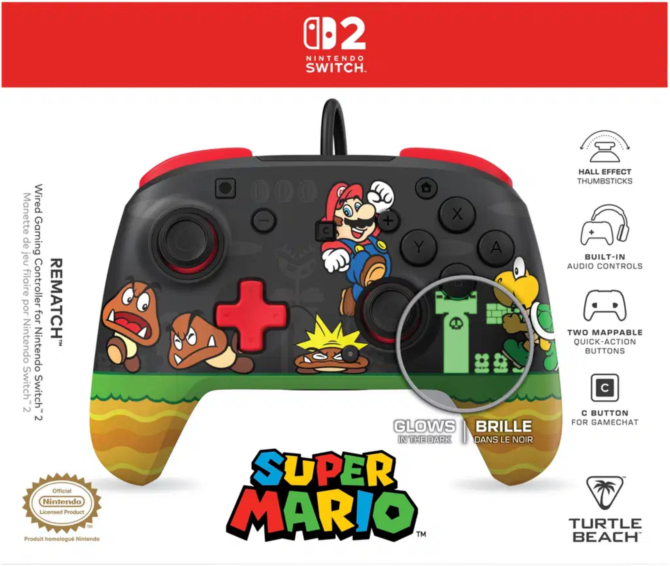 Nintendo Switch Controller mit Super Mario-Motiven, Goombas und Koopa.