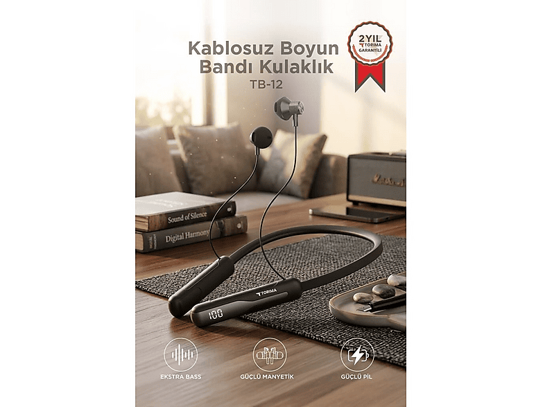 TORIMA TB12 Boyuna Asılabilir 5 Ses Değiştirme Modlu Kablosuz Bluetooth Kulak İçi Kulaklık Siyah