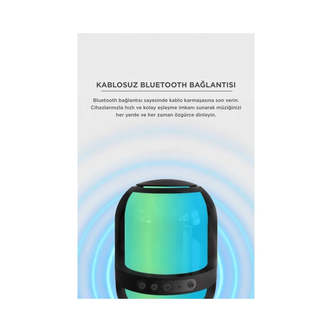 Renk değiştiren ışıklara sahip kablosuz Bluetooth hoparlör.