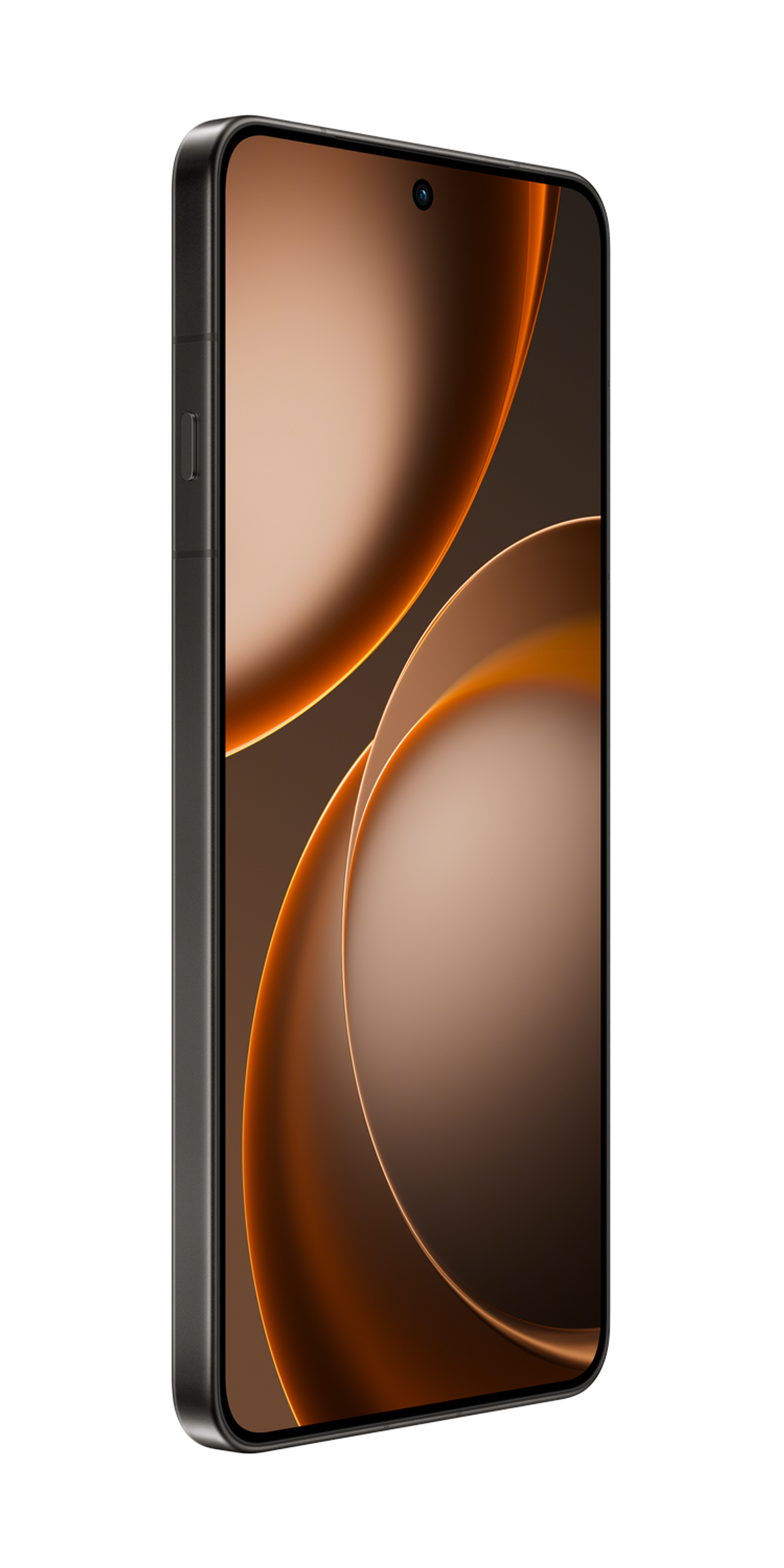 Un smartphone sombre avec un fond abstrait couleur cuivre.