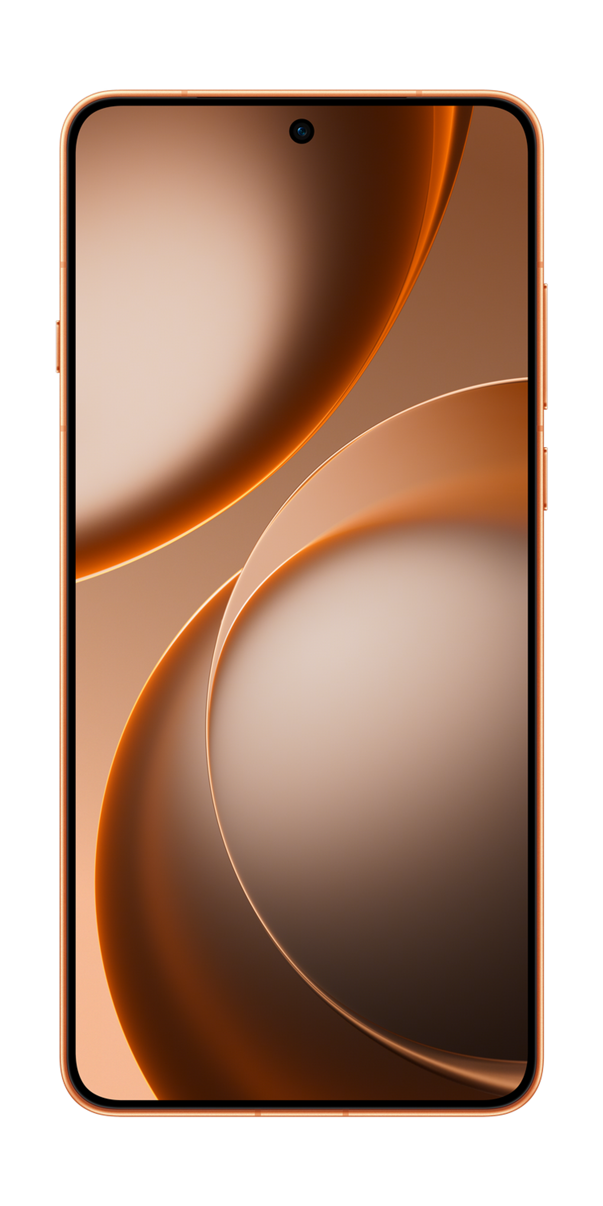 Un smartphone bronze affichant un motif ondulé sur son écran.