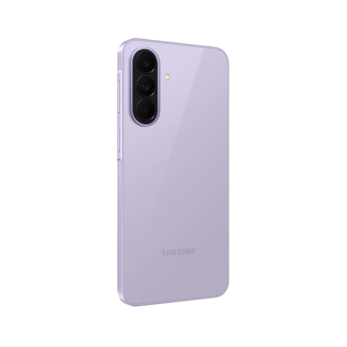Tył fioletowego smartfona Samsung z trzema aparatami.