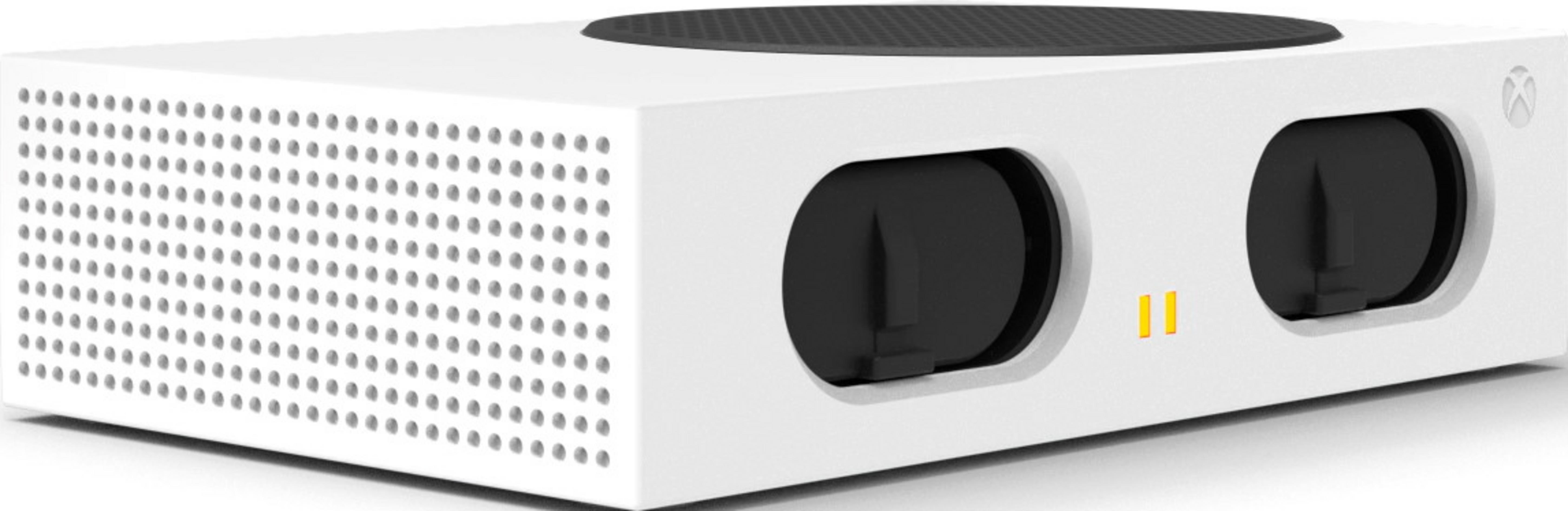 Console Xbox Series S bianca con prese d'aria e porte.