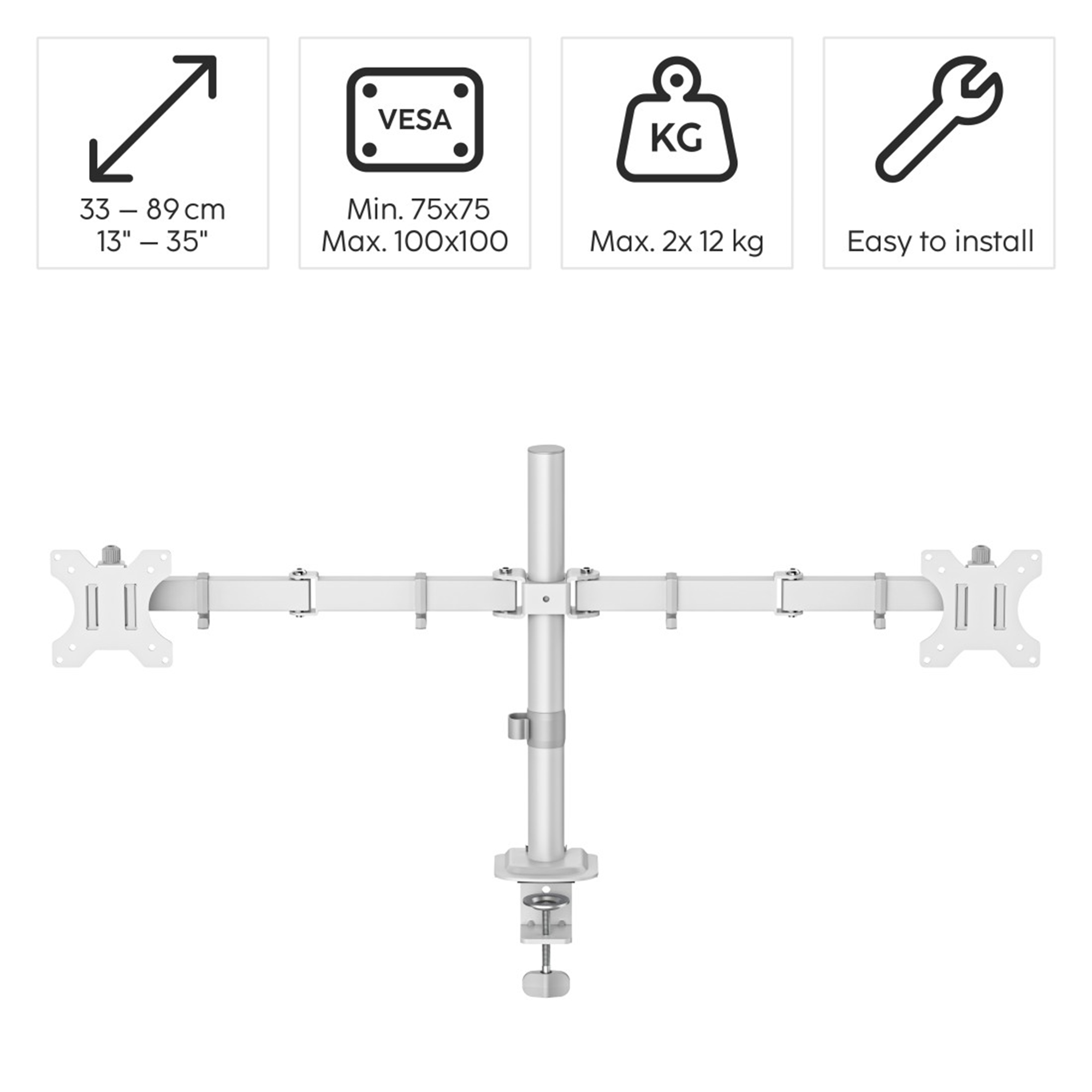 Doppelmonitorhalterung mit VESA-Halterung, 33-89 cm, 12 kg max.