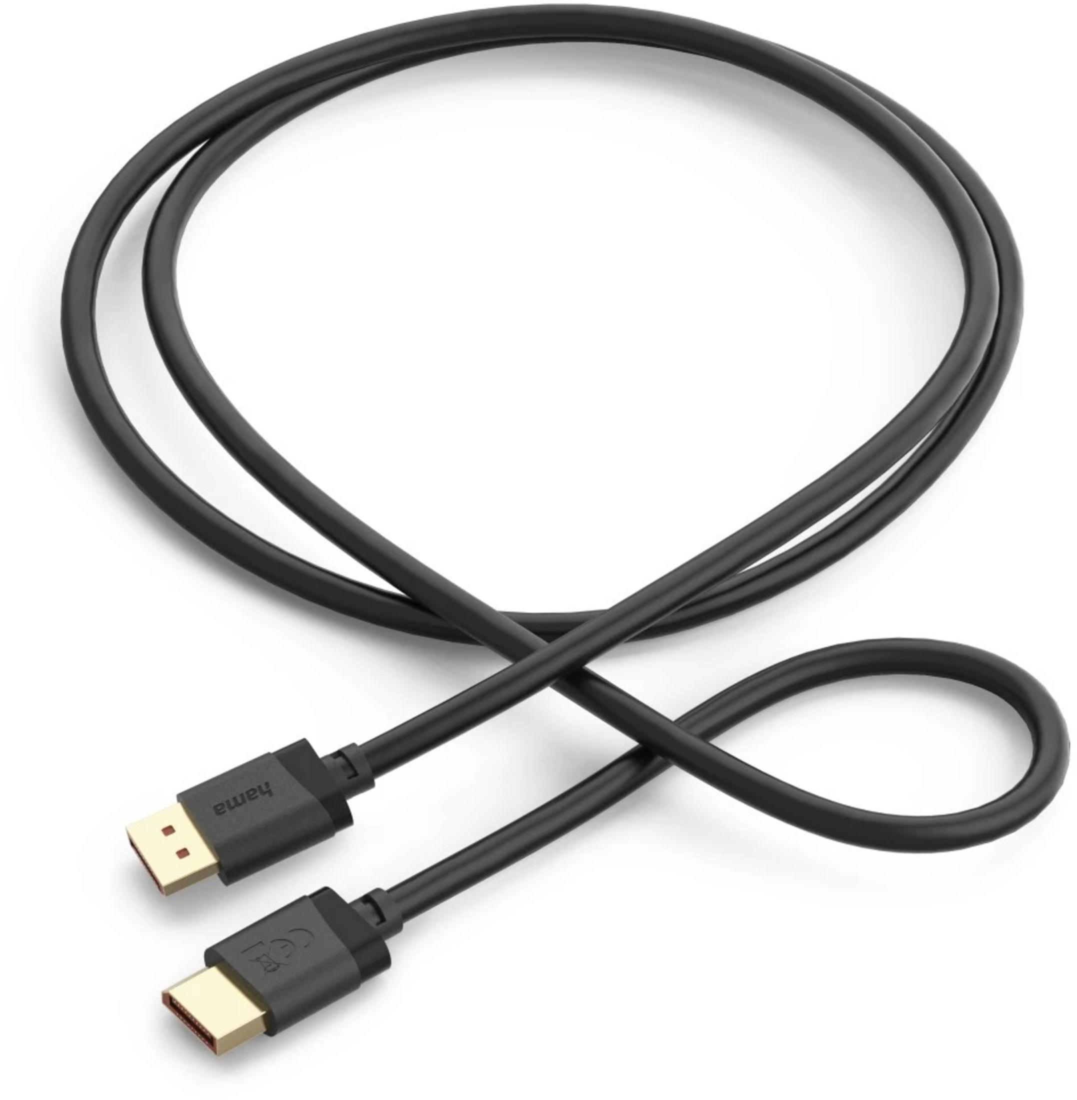 Czarny kabel HDMI do USB-C ze złotymi złączami leży zakrzywiony na białym tle.
