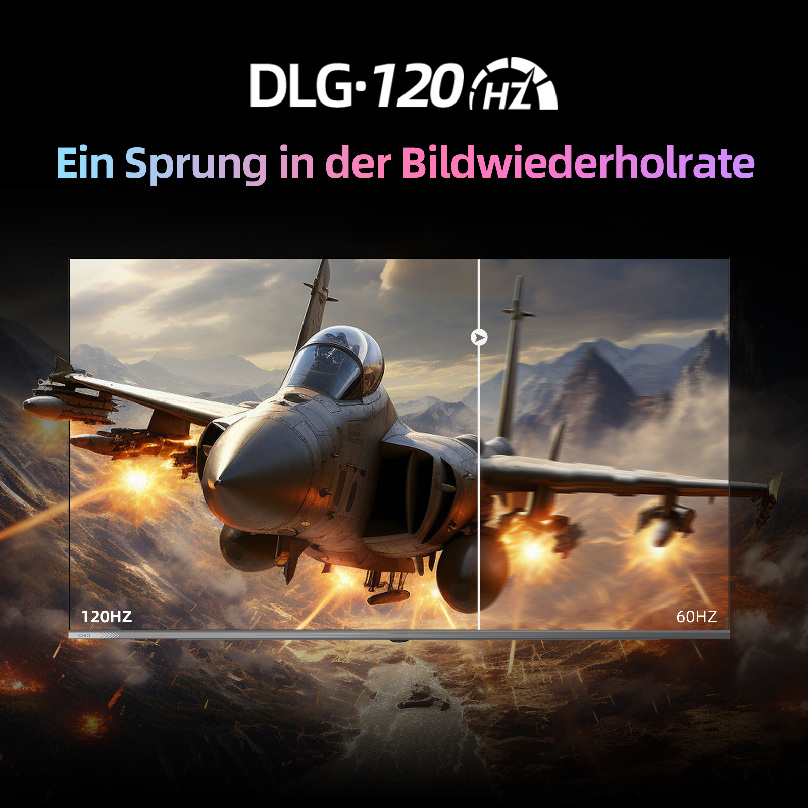 Myśliwiec wykonuje nurkowanie, z 120Hz po lewej i 60Hz po prawej.