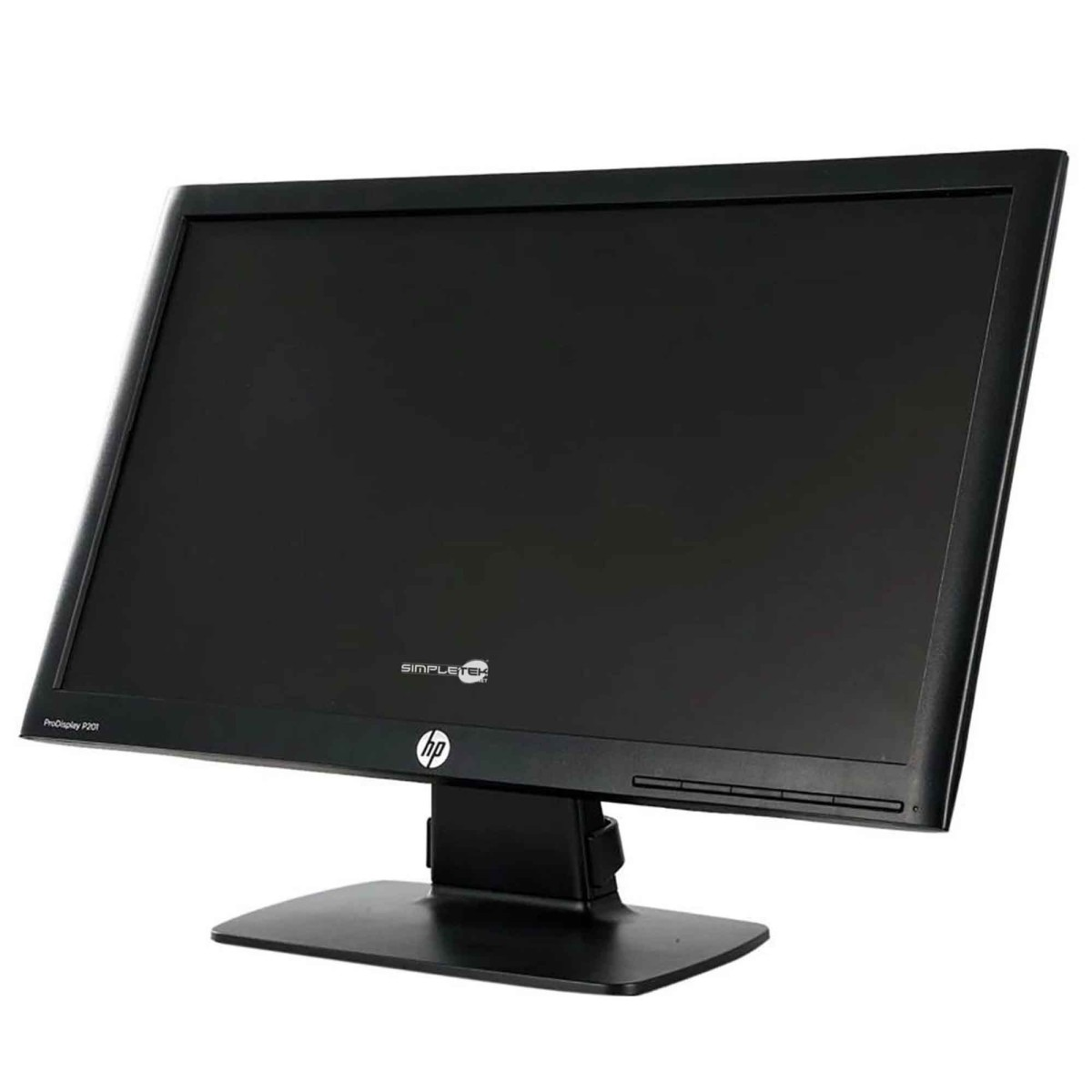 Un monitor HP nero con schermo largo poggia su una base.